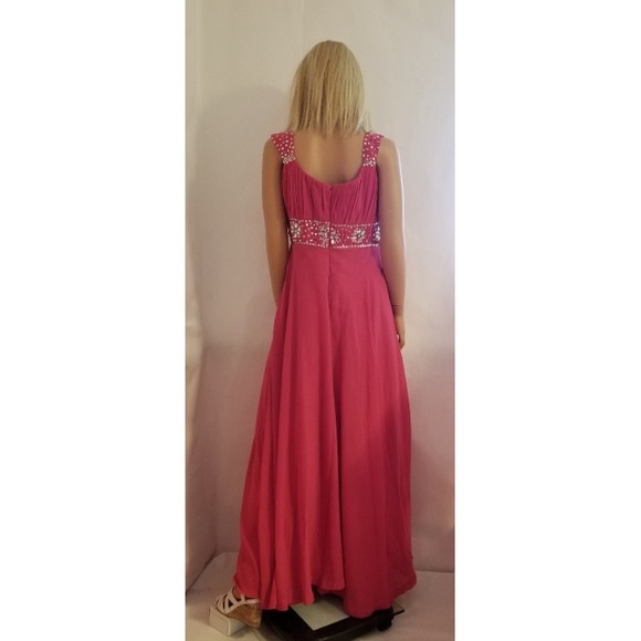 Hot Pink Formal Dress Beaded Waistline Party Prom Gown - Picture 3 of 3